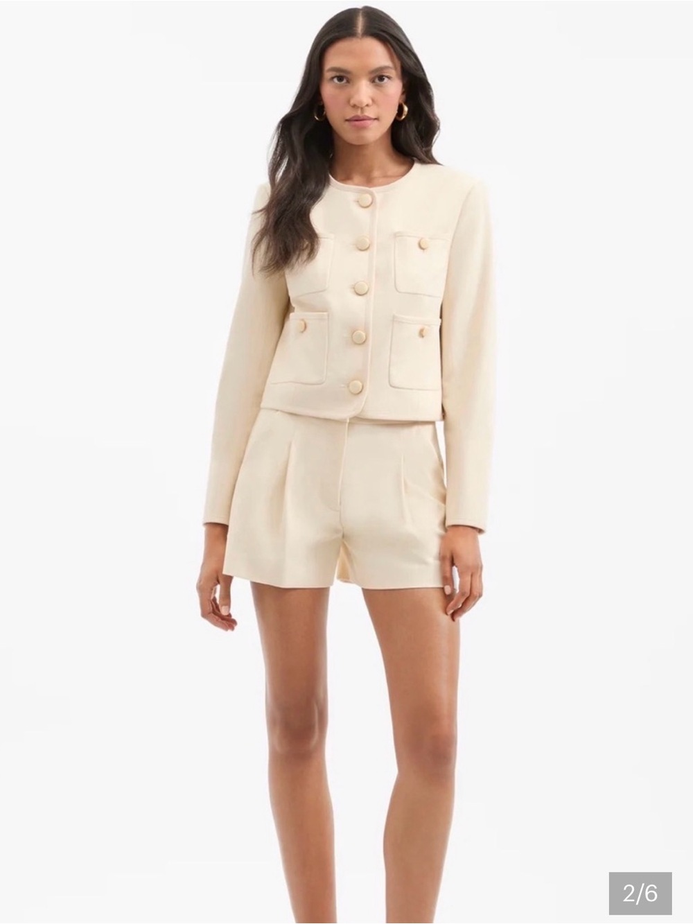 Veronica Beard Ivory Cropped Patch-Pocket Jacket - Picture 3 of 13
